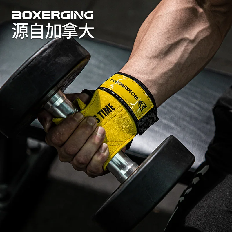 Cowhide Gym Gloves Grips Anti-Skid Weight Power Belt Lifting Pads Deadlift Belt Workout Crossfit Fitness Gloves Palm Protection