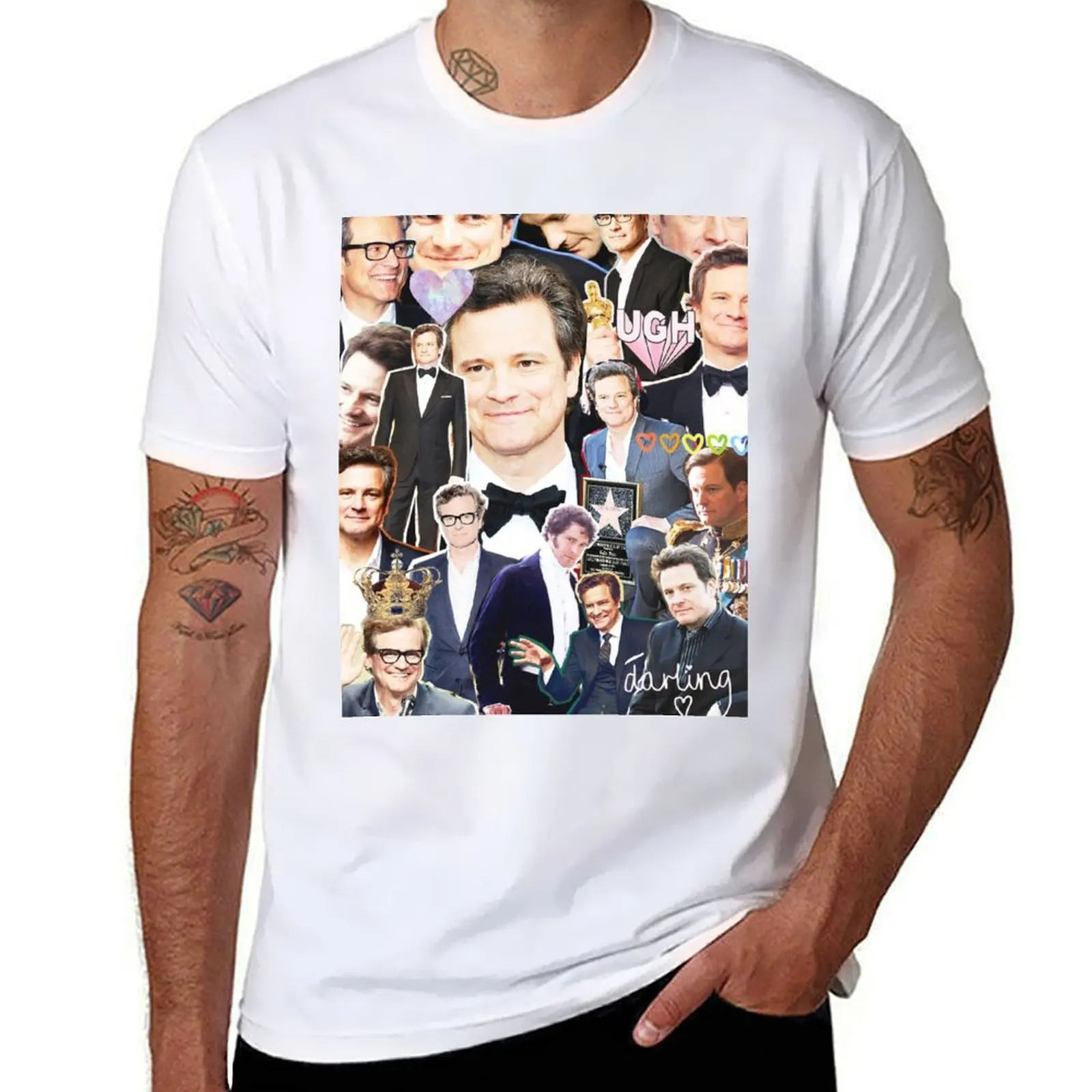 

colin firth collage T-Shirt black cotton t-shirt plain for man package t shirt man cotton T-Shirt