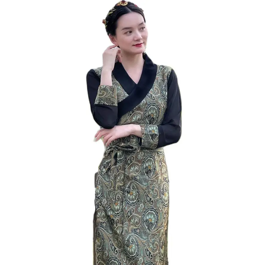 

Asian Costume Traditional Tibetan Dress Clothing for Women Vintage Long Sleeve Tibet Vestido Oriental Ladies Robe