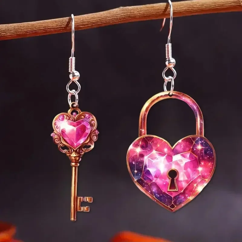 2025 Fashion Exquisite Pink Key Lock Acrylic Earrings Punk Padlock Earrings Romantic Creative Design Valentine's Day Earrings