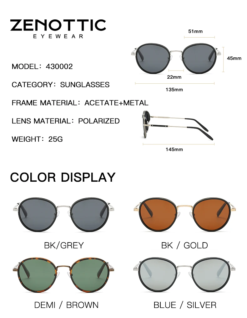 ZENOTTIC Steampunk Sunglasses For Men Vintage Round Polarized Mirror Sun Glasses For Women Shades UV400