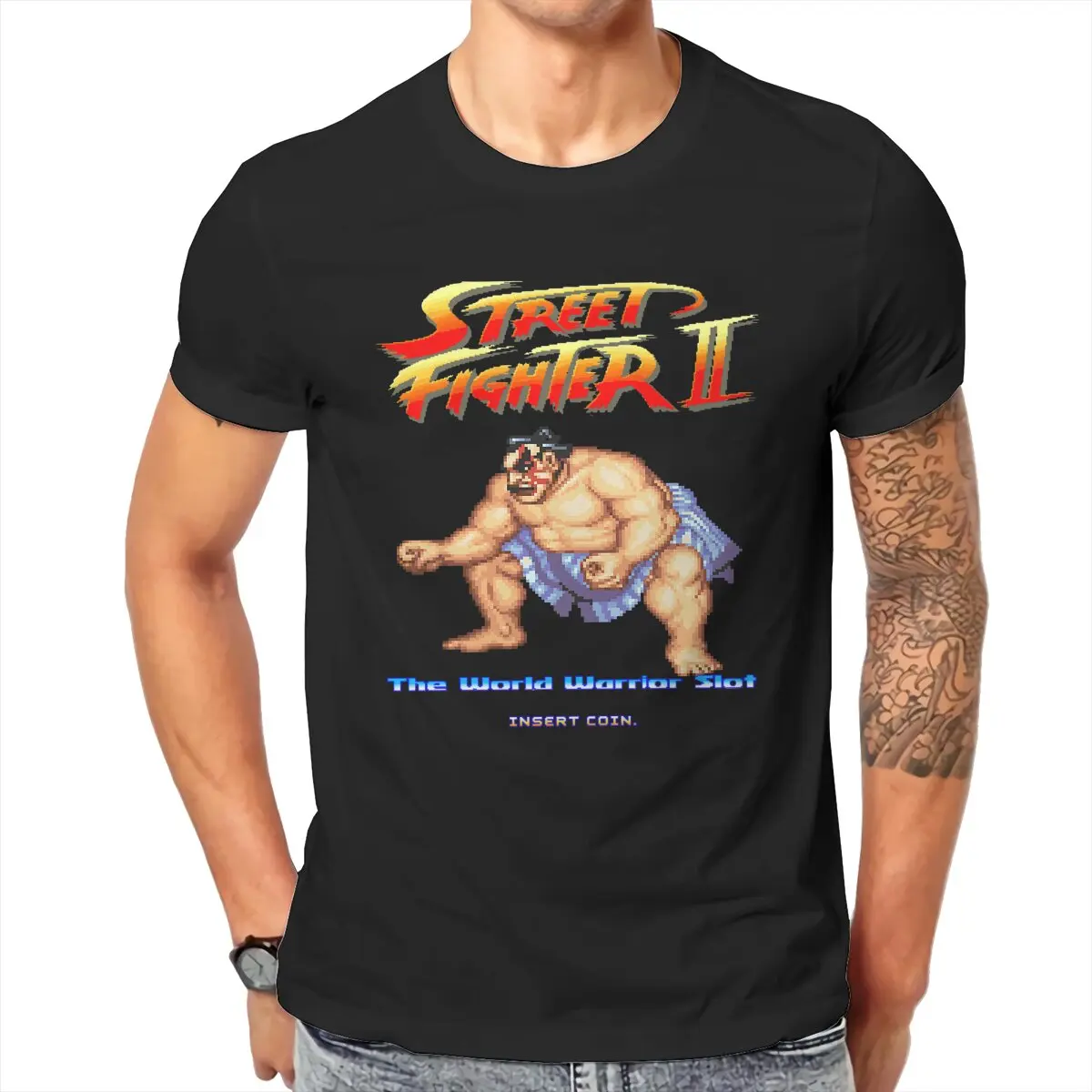 Street Fighter 2 II E Pixel art video game T-Shirts Men  Vintage Pure Cotton printed Tee Shirt  T Shirts Summer Clothes