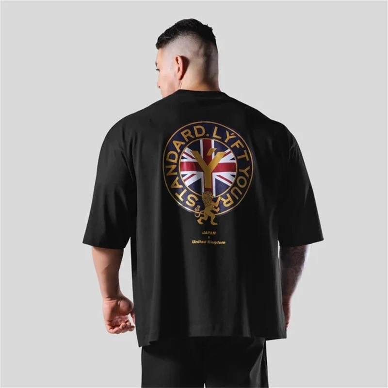 Hot LYFT Collaboration Plus-size Cotton Short-sleeved T-shirt for Men Half-sleeved Off-the-shoulder Top