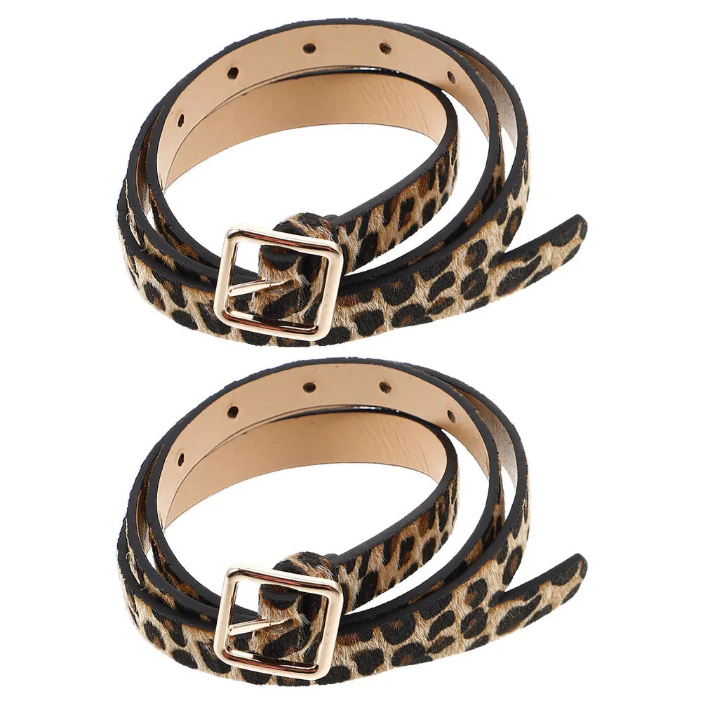 

2Pcs Women Leopard Faux Waist Belts Adjustable Metal Buckle Casual Jeans Dress Pants Accessories Fake Waistband