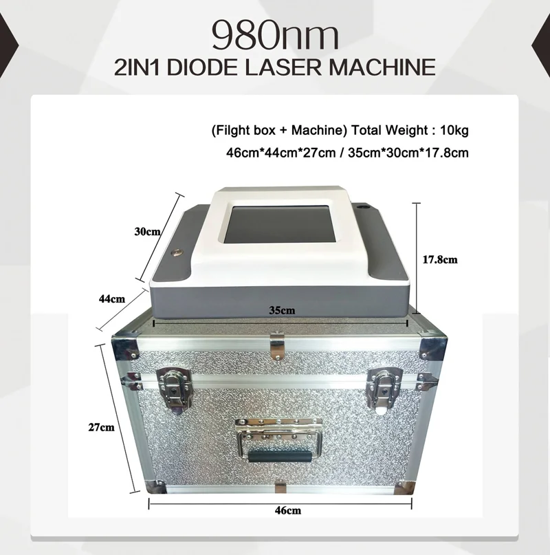 2 in 1 980nm เลเซอร์ไดโอดสีแดงเลือดผ้าไหมลบ Spider Veins Removal 30w เลเซอร์บรรเทาอาการปวด Body อุปกรณ์นวด