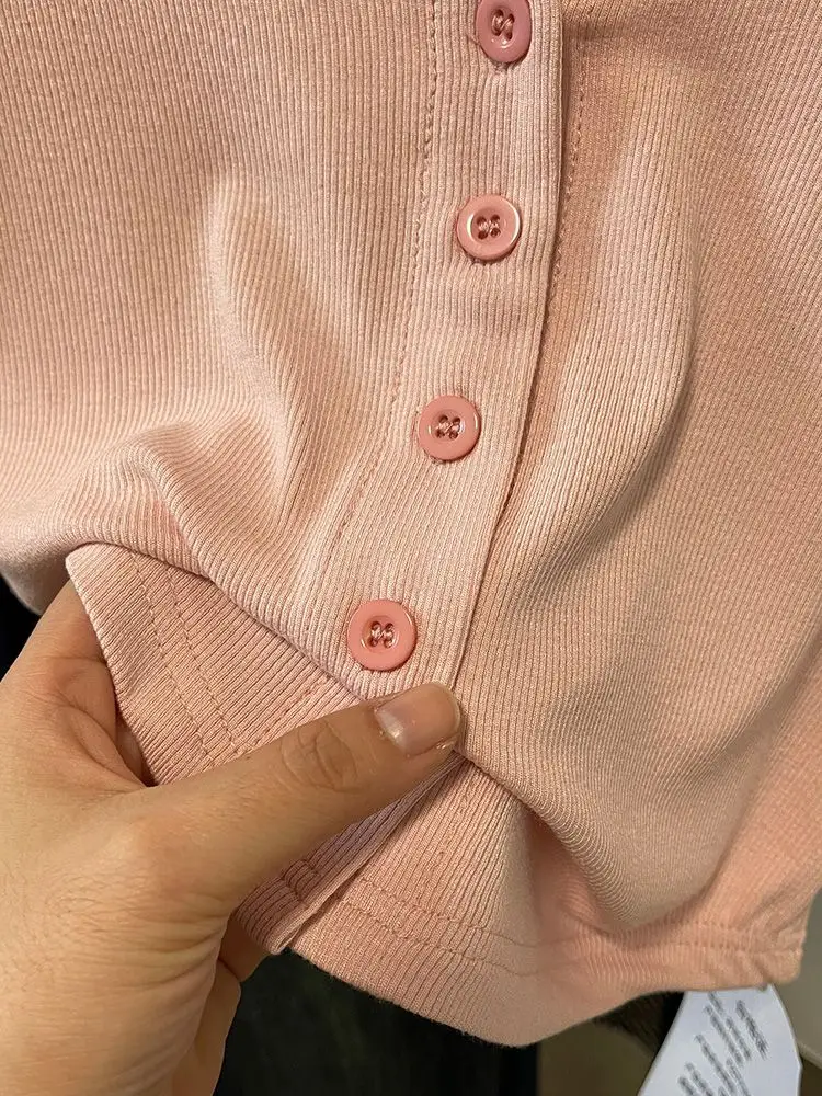 Pink T-shirts Women Slim Sweet College Fashion Korean Spring Soft Leisure Cropped Spliced Designed 2023 New Arrival Daily Casual