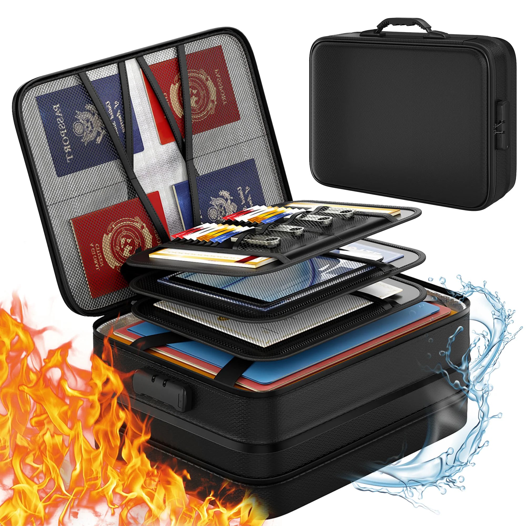 

5200°F Document Organizer with Lock,Upgraded Heat Insulated Fireproof-Waterproof Box File Organizer,Portable Home Travel for Imp