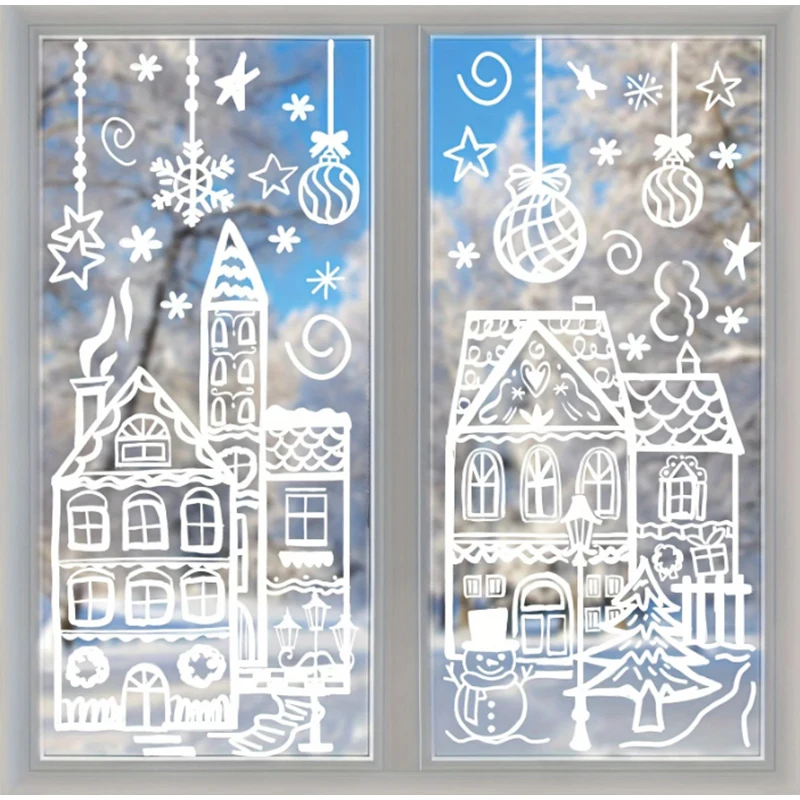 4 Sheets/set Large Christmas Window Clings - Snowman & Snowflake Decals For Festive Glass Decoration Snowy House Wall Stickers