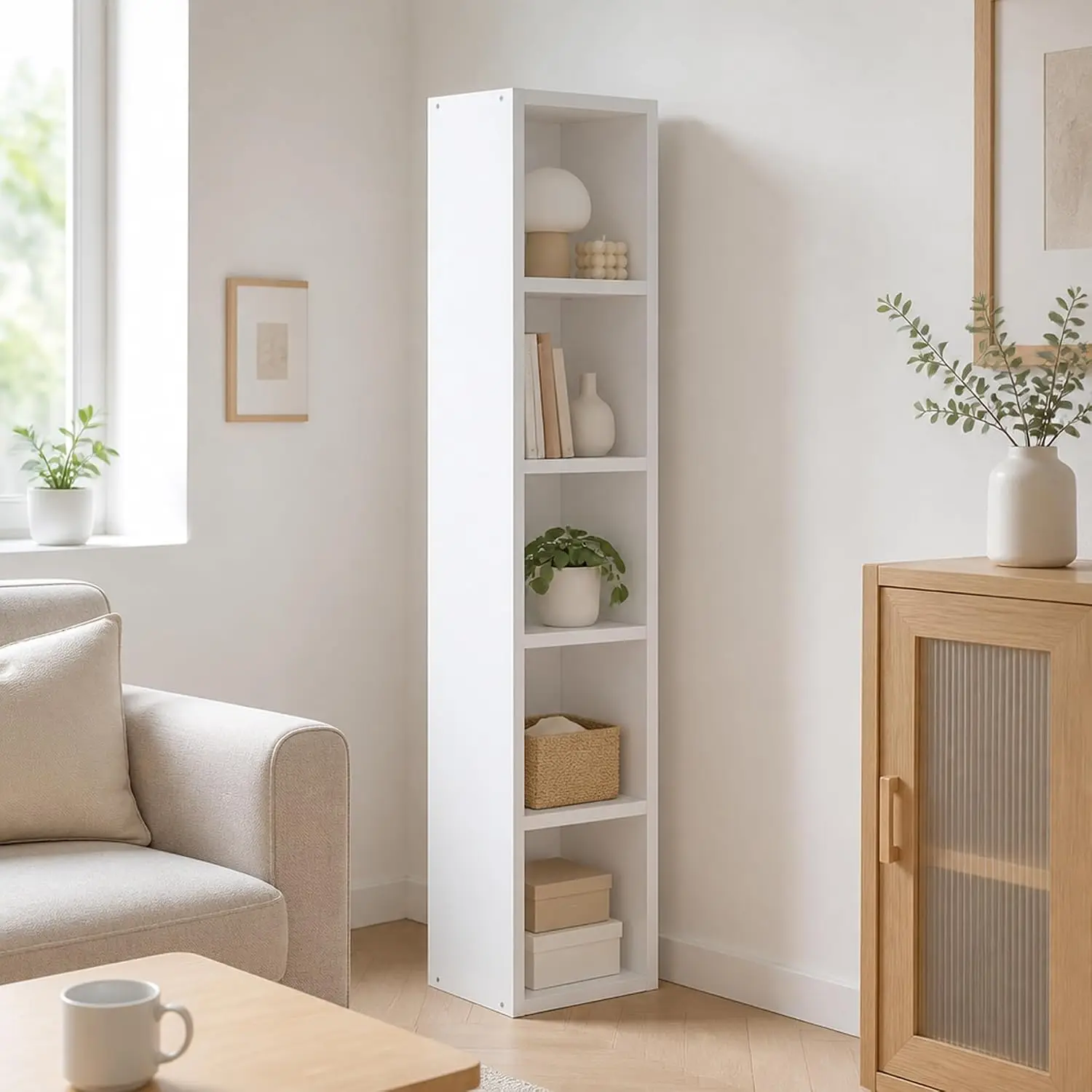 5-Cube Tall Storage Shelf Open Back Reversible Cube Organizer 15x16x72 Living Room Home Office White, Customized