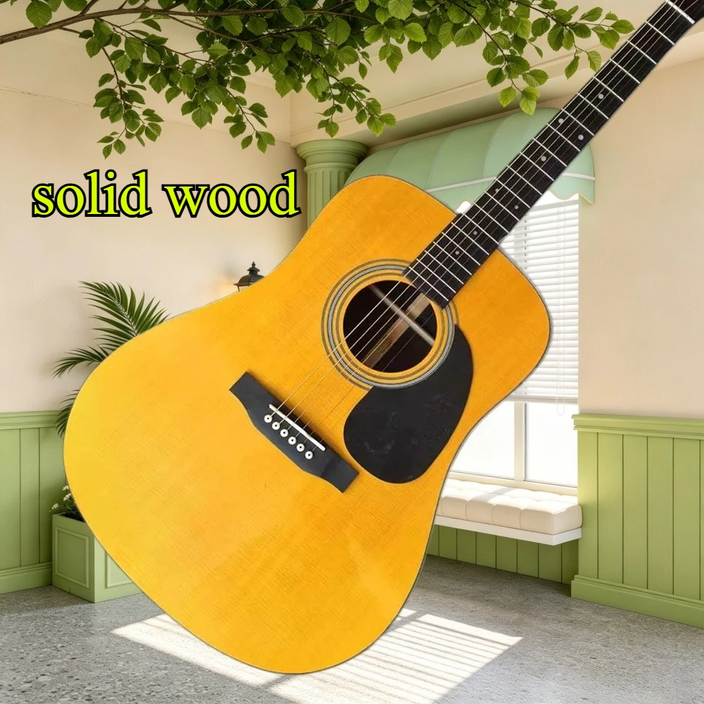 Natural Yellow D28 Acoustic Guitar Spruce Top Mahogany Back Sides Rosewood Fretboard Folk Sing‑Along Fingerstyle Guitar Beginner