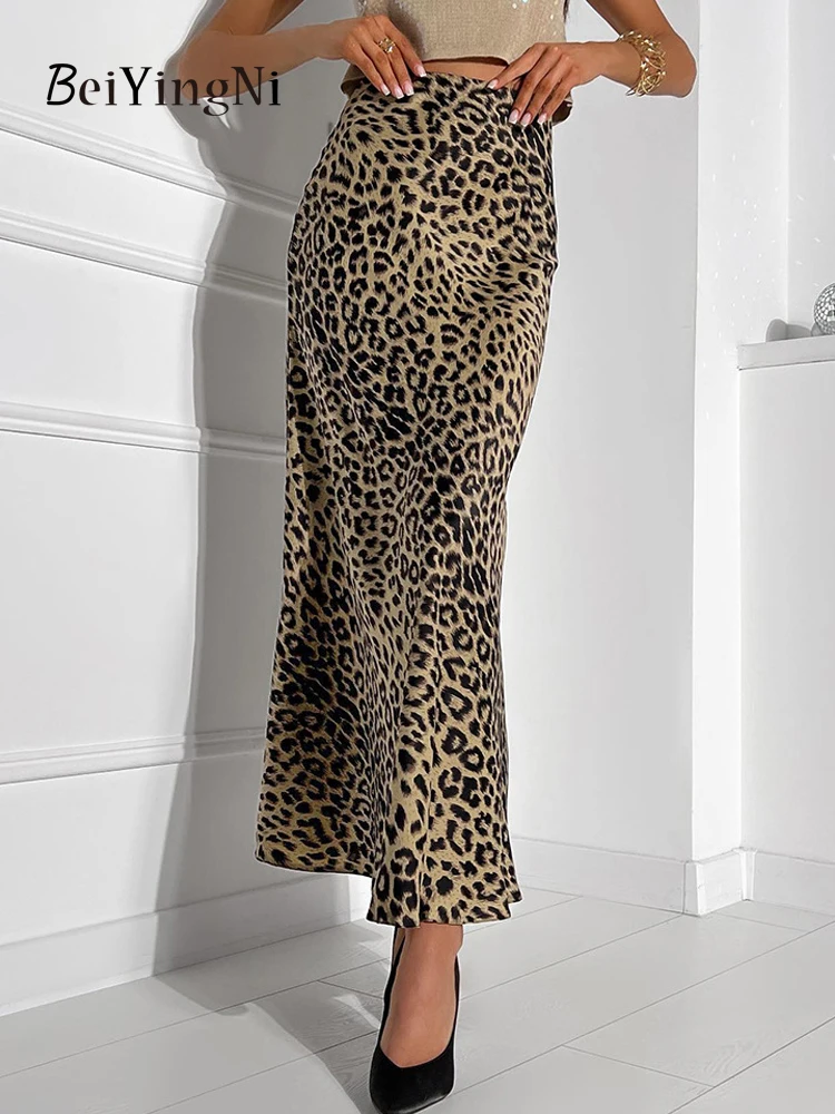 Beiyingni Summer Vintage Women's Long Maxi Skirt 2025 Leopard Print Sexy High Street Mermaid Skirts for Woman Y2K Fashion Jupes