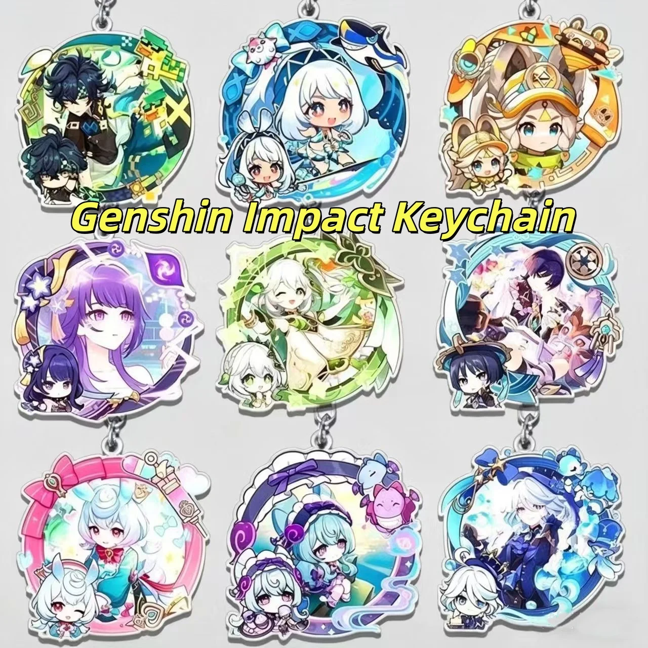  Genshin Impact Chibi Acrylic Keychain Nahida Wanderer Furina Raiden Shogun Cute Bag Pendant Anime Game Key Ring Gift Collection