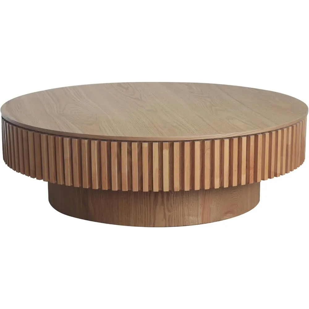 طاولة قهوة مستديرة على طراز المزرعة مع مساحة تخزين، قطر 39.37، مناسبة لغرفة المعيشة والشقة والمكتب، من الخشب الطبيعي F #5