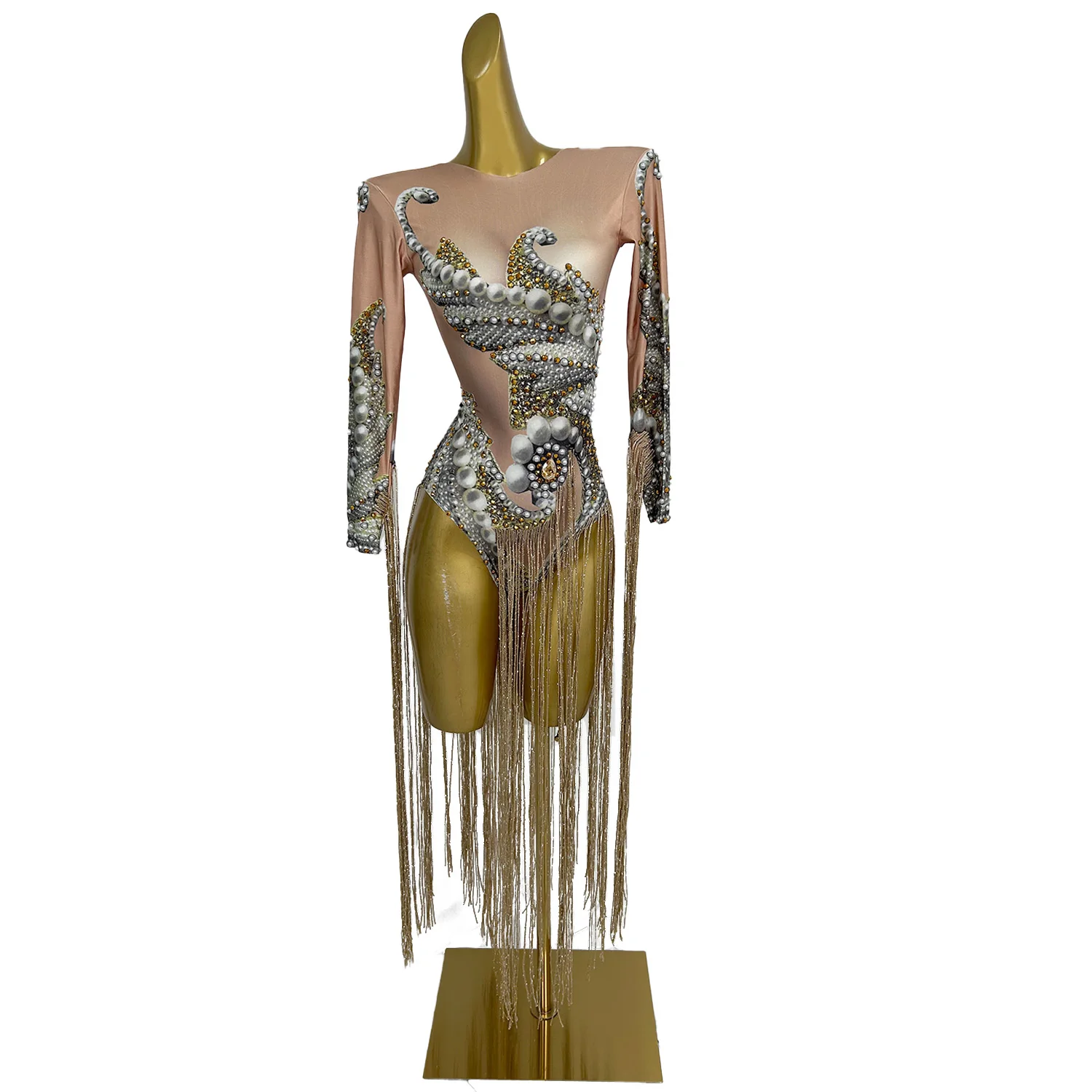 

New Rhinestone Fringes One Piece Jumpsuit Festival Outfits Dancer Costumes Women Aerial Gymnastics Stage Performance Bodysuits