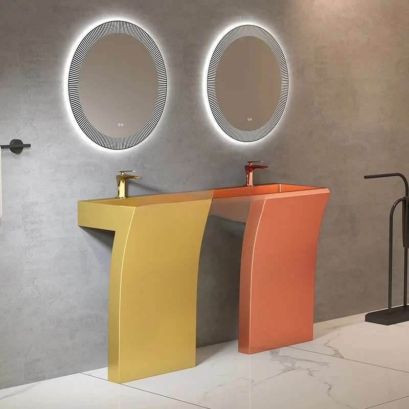 

Stainless steel column type washbasin integrated floor type washbasin creative column basin