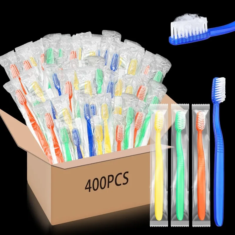 

400 Pcs Prepasted Disposable Toothbrushes Bulk Individually Wrapped Pre Pasted Soft Bristle Set Travel Colorful Toothbrushes for