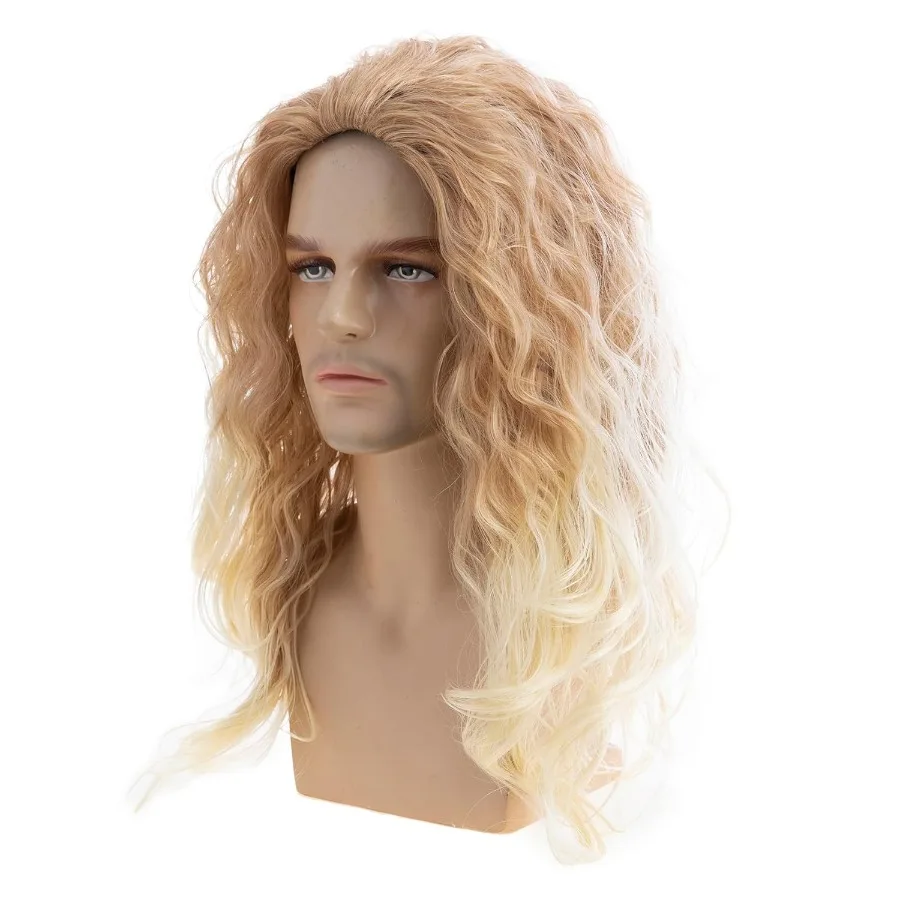 Pelucas rubias onduladas y rizadas largas para hombres, peluca de pelo sintético Natural para fiesta de Halloween, Cosplay, Ideal para eventos de disfraces, actuaciones en escenario