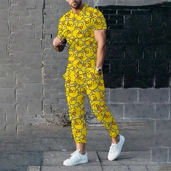 Fashion Funny Duck 3D Print Men Sportswear Set Casual Short-Sleeved T Shirt Pants 2-Piece Set Oversized Pullover Men Clothing