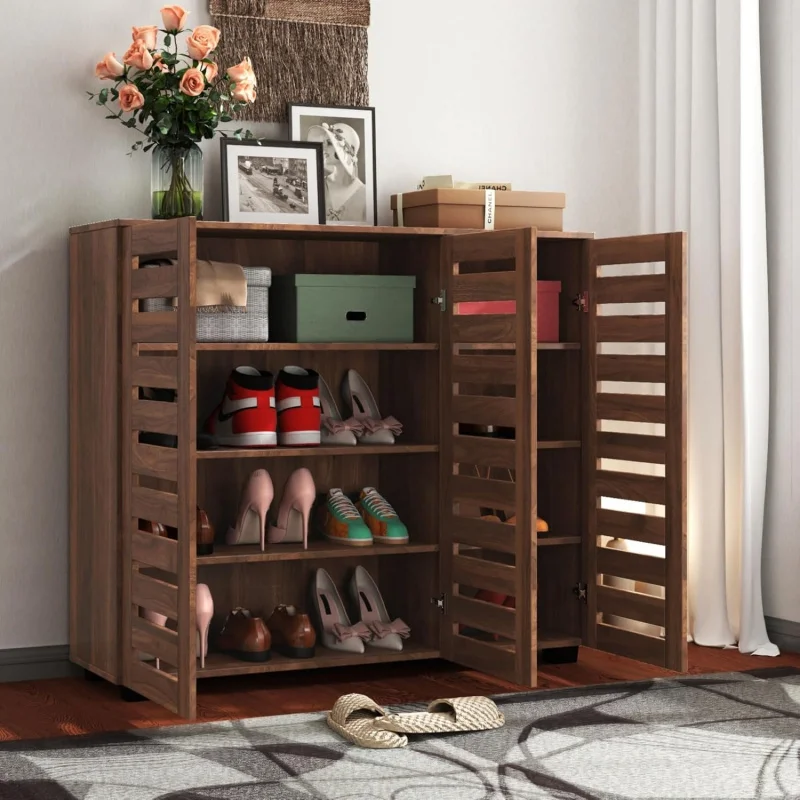 

2026 New：44.88'' Wooden Shoe Cabinet Storage Entryway with 3 Louvered Door, Freestanding Sideboard Buffet Table Organi