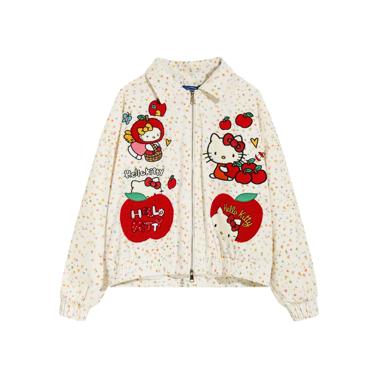 

MINISO Hello Kitty American-style retro star-print cartoon embroidery fleece jacket, couple's style, with a lapel