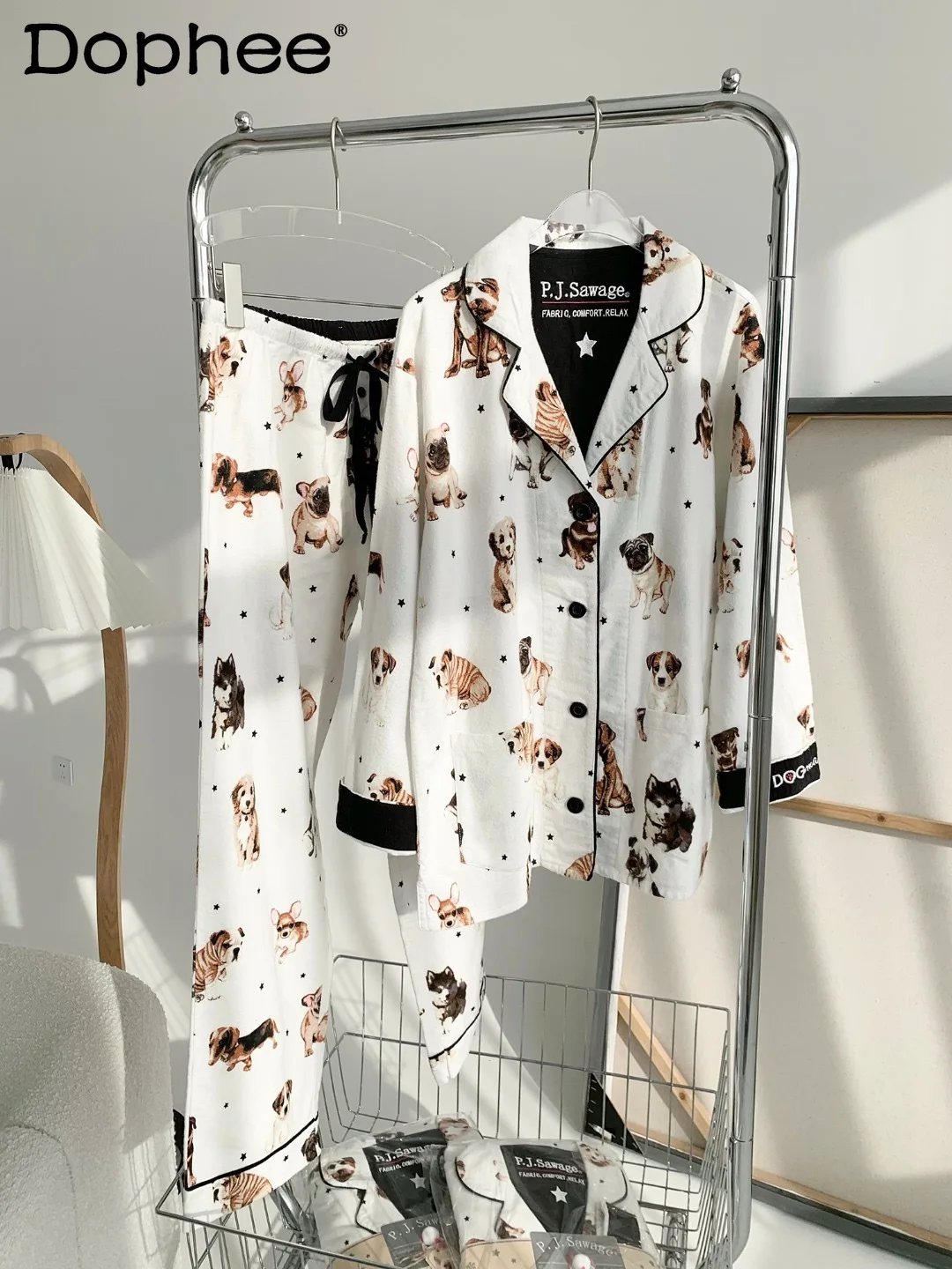 

Осень-зима, мягкие теплые пижамы из чистого хлопка с отложным воротником и длинными рукавами, милый повседневный комплект домашней одежды с героями мультфильмов для женщин