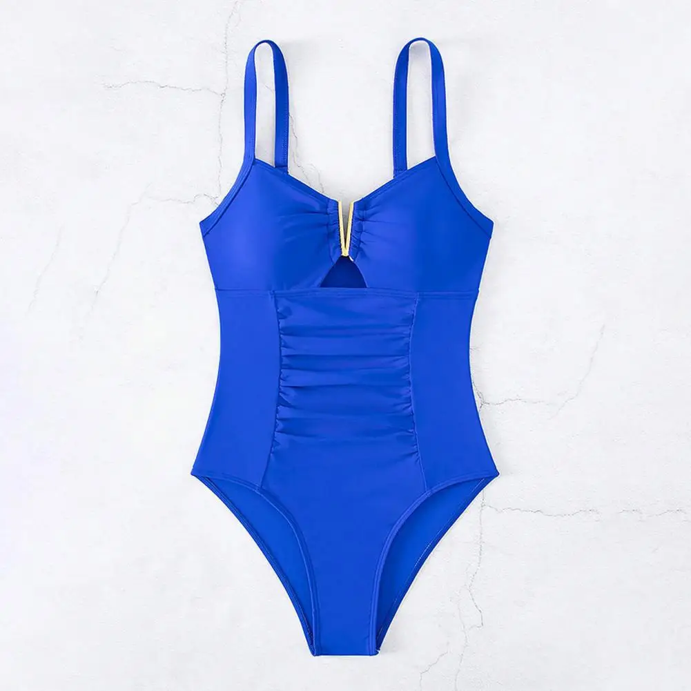 2025 Traje de baño ajustado Traje de baño elegante de una pieza con cuello en V para mujer Ropa de playa monokini plisada con tela de secado rápido para mujer