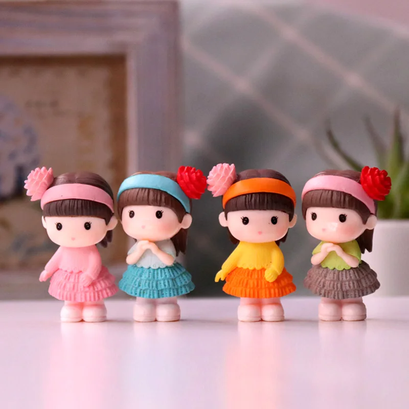 4 PCs Cute Girl Doll Fairy Garden Ornaments  Flower Hair Band Girl Ornaments Cake Doll Girl Decorations Home Decoration