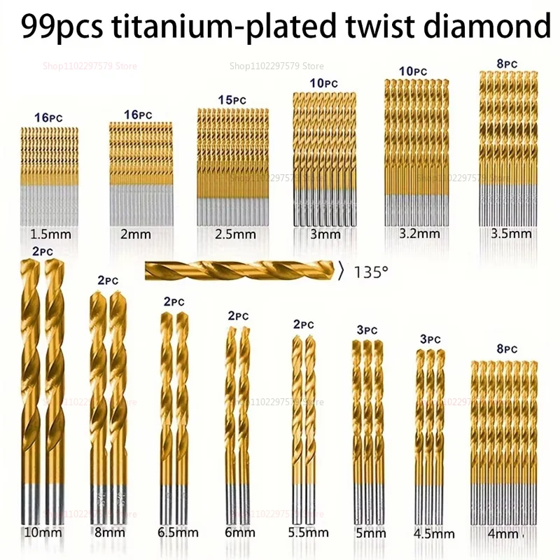 99 قطعة مجموعة لقمة مثقاب التيتانيوم 1.5 مللي متر-10 مللي متر للصلب الخشب البلاستيك معدن النحاس سبائك الألومنيوم مع حقيبة للتخزين لتقوم بها بنفسك المرآب المنزلي
