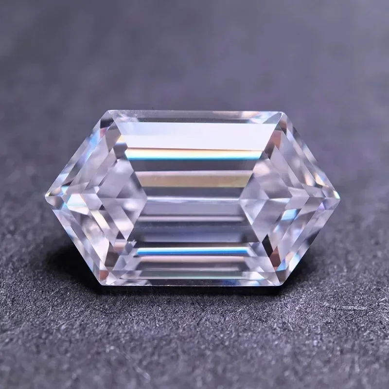 Moissanite Stone White Color Long Hexagon Shape Special Cut Charm Bead For Advanced Jewel Making Selectable GRA Certificate