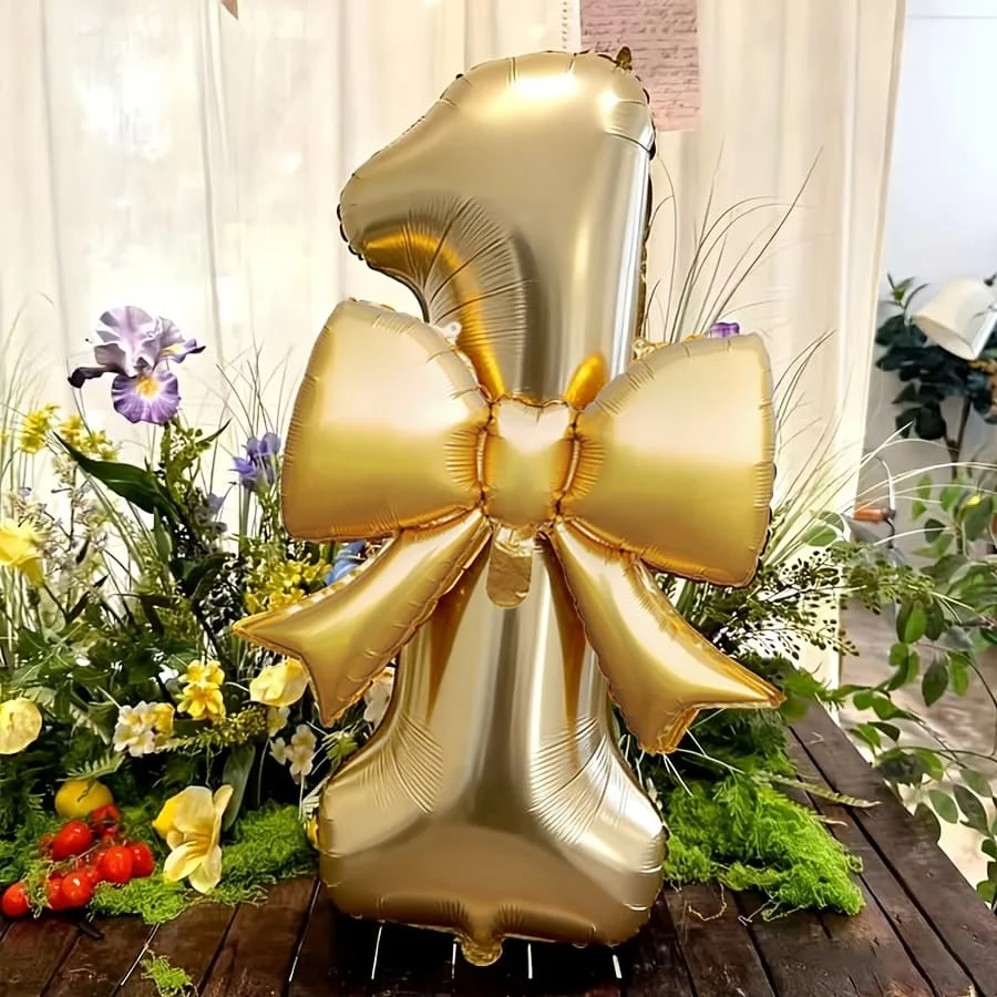 40 Zoll Weiß-Gold Digitalballon mit Schleife, Verwendbar zur Dekoration von Geburtstagsfeiern, Jubiläen und Festlicher Atmosphäre – Detail 1