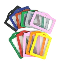 Pu Leather Id Badge Case Clear And Color Border Lanyard Holes Bank Credit Card Holders Id Badge Holders Accessories