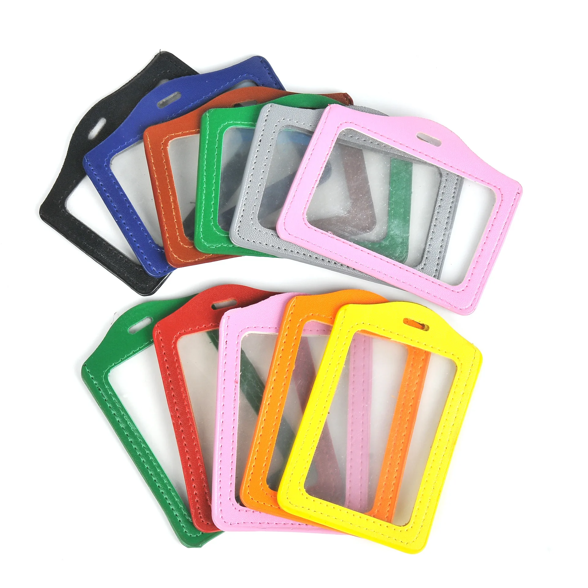 Pu Leather Id Badge Case Clear And Color Border Lanyard Holes Bank Credit Card Holders Id Badge Holders Accessories