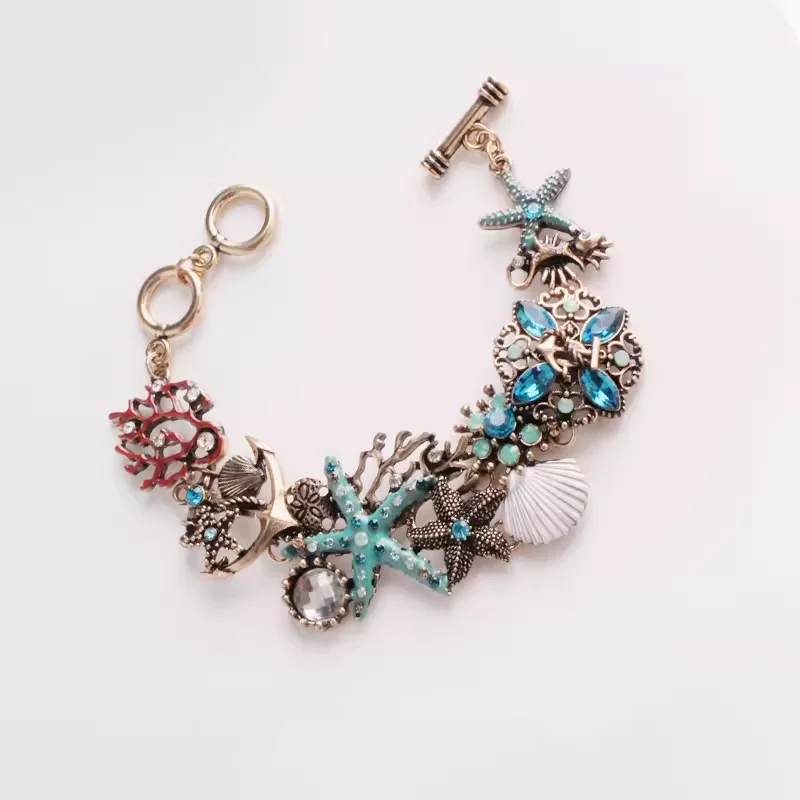 99-каратный европейский и американский экзотический ветер, океан, морская звезда, коралловое озеро, браслет в виде ракушки, якорь, браслет с бриллиантами, богемный браслет для девочек