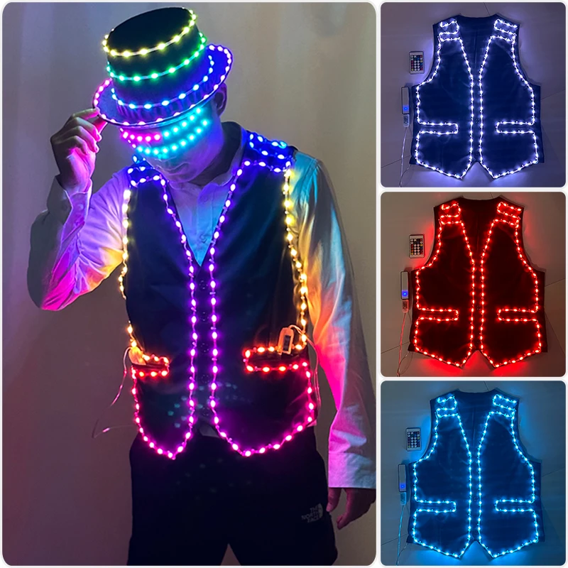 

Светодиодный светящийся жилет с управлением через приложение, костюм для ночного клуба, куртка, DJ, певица, танцовщица, сценическая одежда, костюмы для шоу, декор для свадебной вечеринки