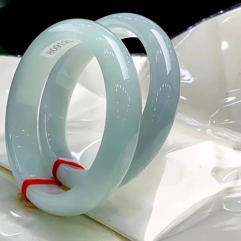 Old Mine Icy Burmese Bracelet, Light Green Jadeite Bangle, Gift Women, Birthday Present for Girlfriend view 3