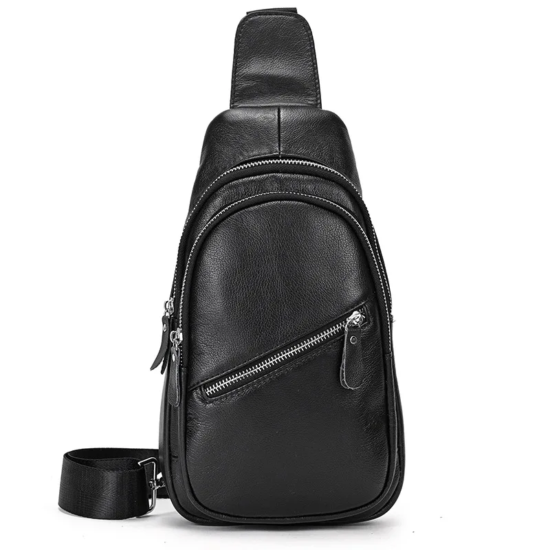 

Leather breast bag men's black leather shoulder iPad crossbody first layer cowhide mobile phone bag retro fashion simple casual