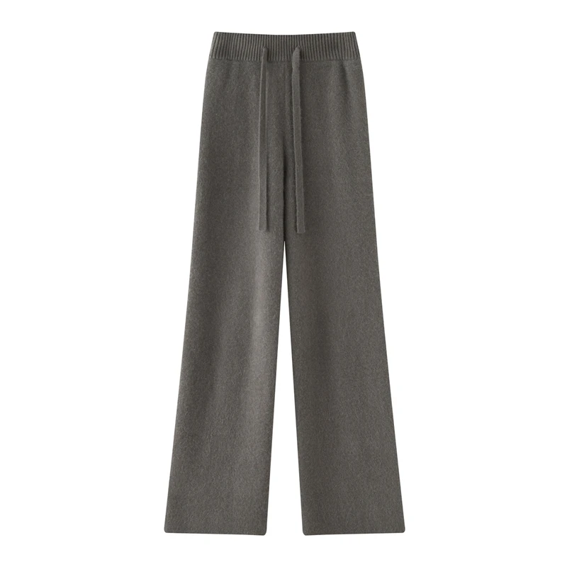 Pantalones rectos de Cachemira 100% para mujer, pantalones de cintura elástica de estilo Simple, pantalones con cordones suaves y cálidos de Cachemira para otoño e invierno