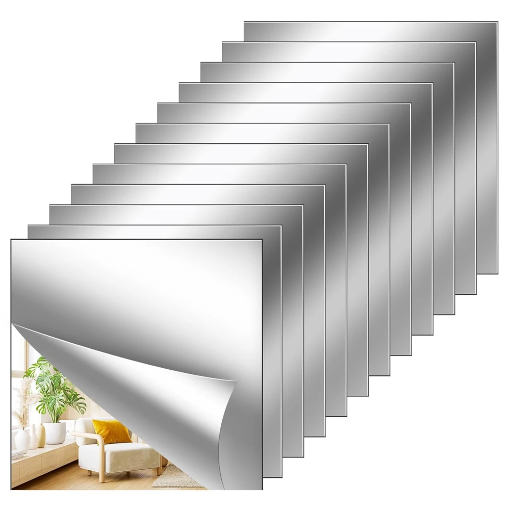 Acrylic Mirror Tiles for Wall – Self-Adhesive, Unbreakable Mirror for Kids, Toddler, Bedroom, Bathroom & Home Gym, Safe