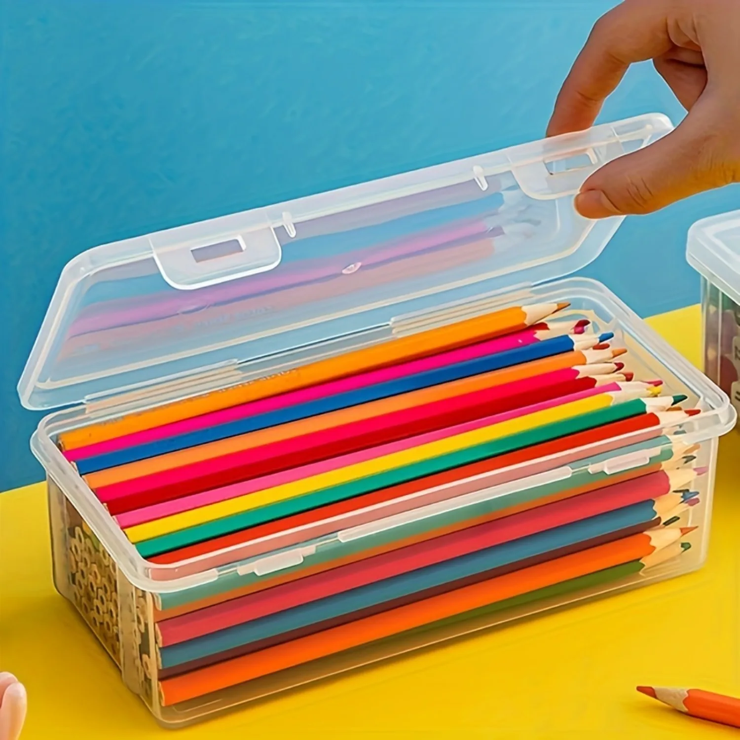 Estuches para lápices transparentes de gran capacidad, cajas de almacenamiento multiusos con tapas con bisagras para suministros escolares y de oficina, 1 ud.