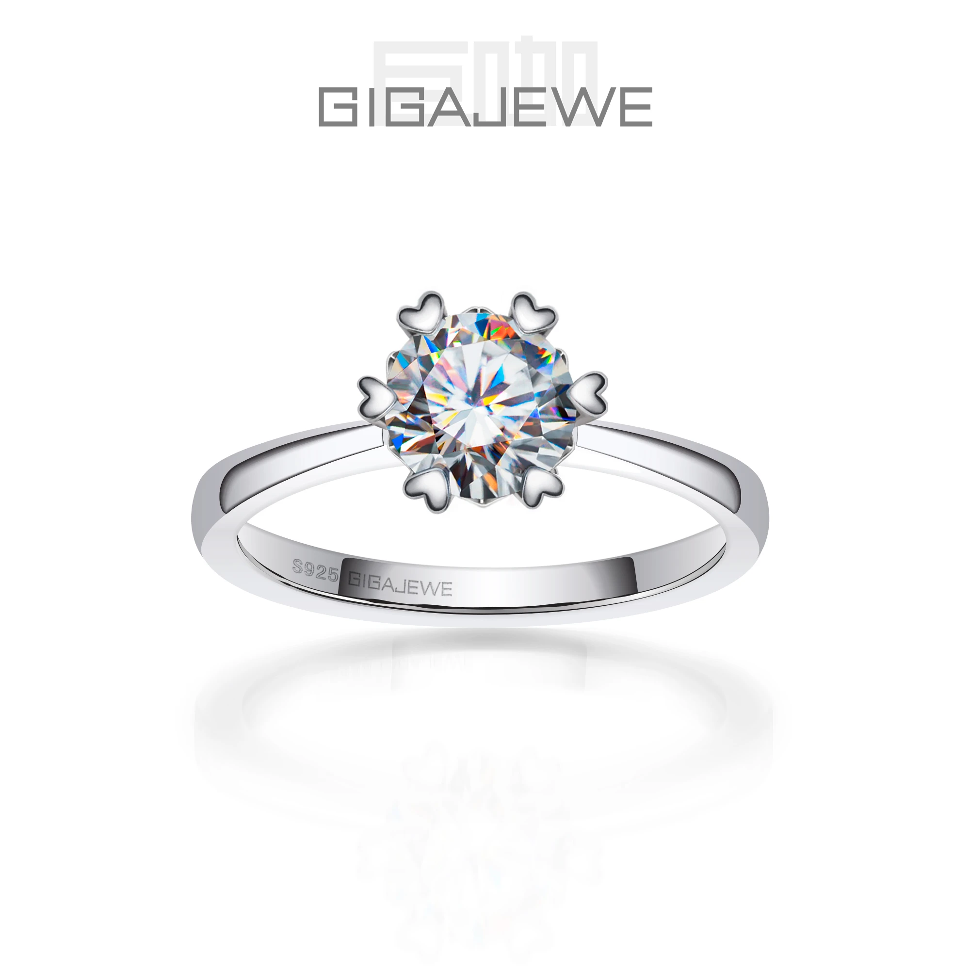 

GIGAJEWE Moissanite 0,8/1.0ct 6,0/6,5 мм белый D Цвет VVS1 круглая огранка Серебро 925 пробы 18K позолоченное кольцо зубцы установка женский подарок