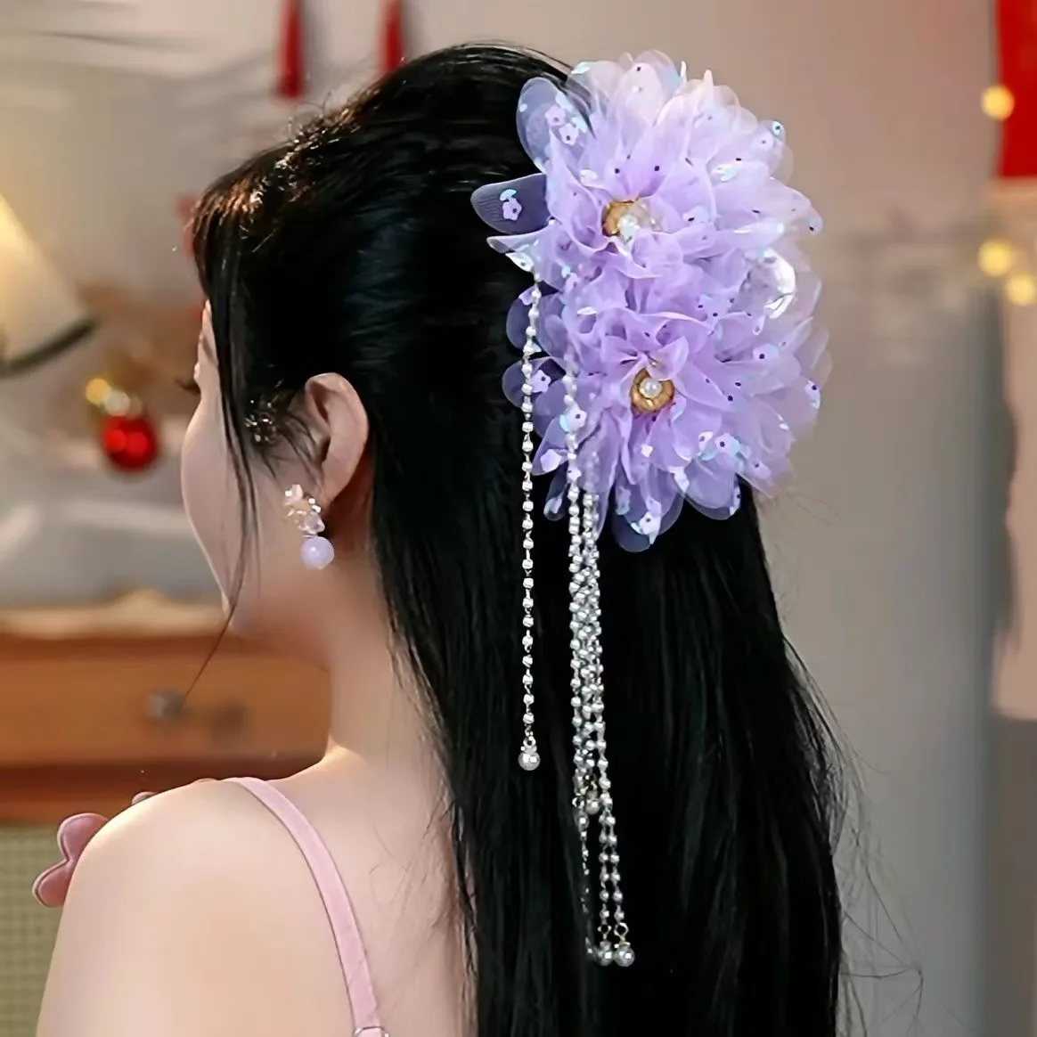 Flower Clip for Women Spring New High-end Fringe Clip for Stage Performance Ancient Style Hair Accessories Super Fairy Shark Cli