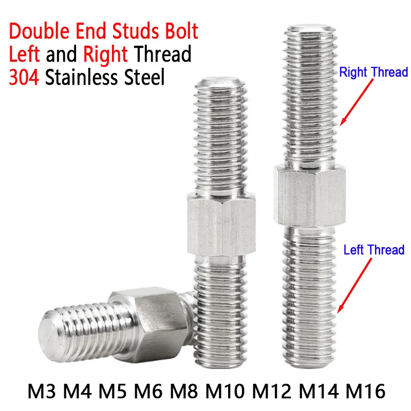 M3 M4 M5 M6 M8 M10 M12 M14 M16 304 Stainless Steel Left and Right Thread Dual Head Threaded Bar Double End Thread Rod Stud Bolt