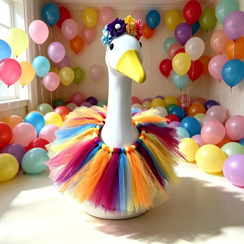 Rainbow Tutu Skirt Goose Costume For 23 Inch Porch Goose Yard Lawn Decoration Ornament Without Goose