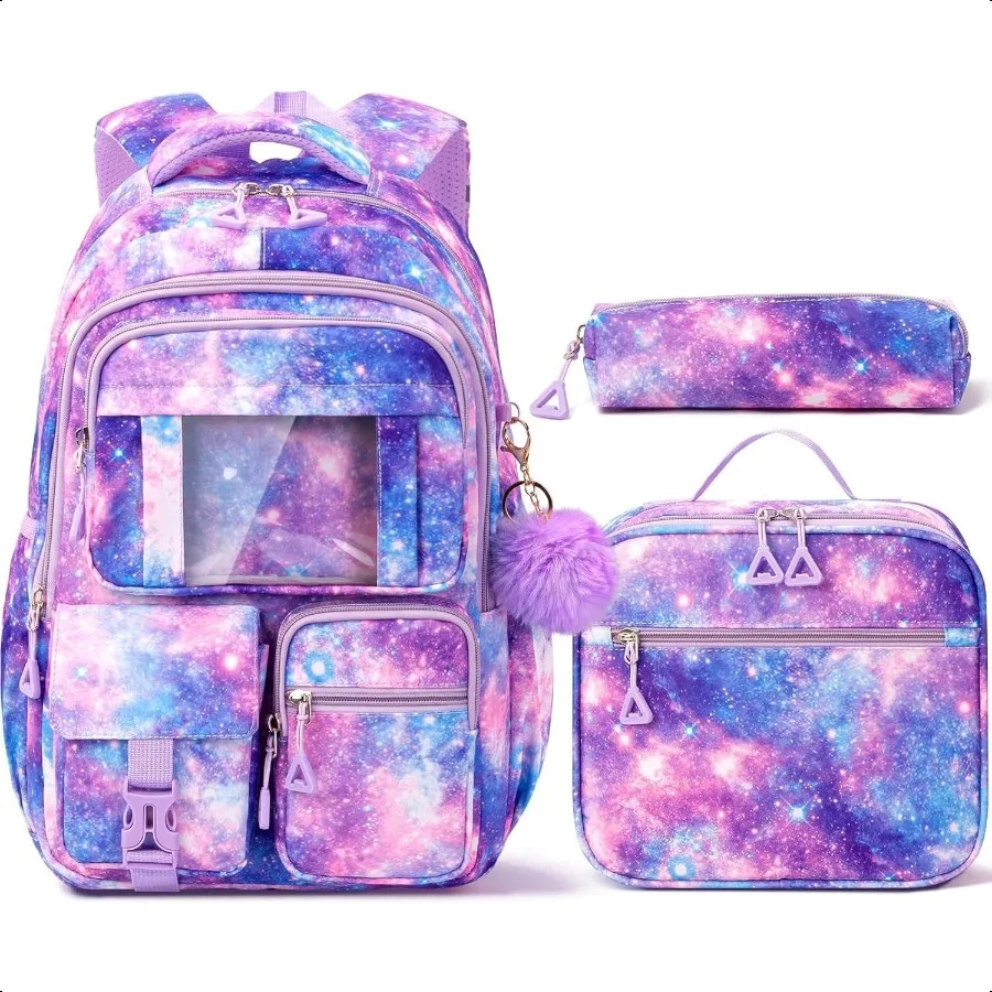 

Girls Backpack with Lunch Box Pencil Bag Waterproof Backpack for Ages 6+ Elementary Middle School Teens Roomy Interior MultiPoc
