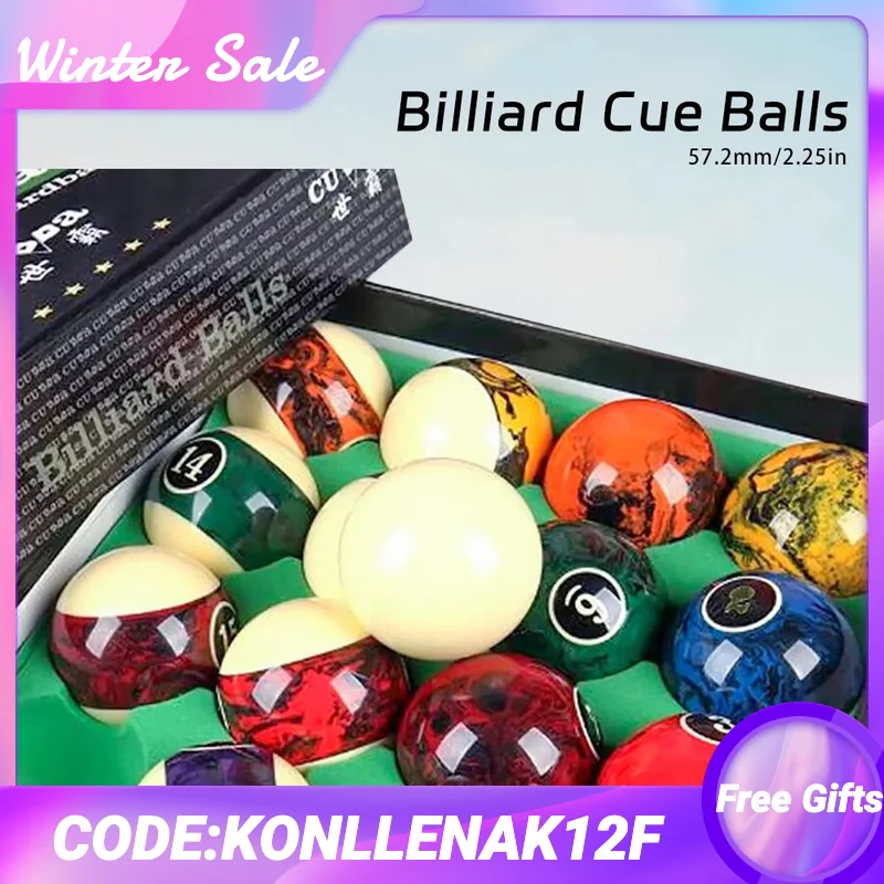 Billiard cue Balls for One Set of 57mm Balls with Bright Crystal Balls and Black Eight Balls for 16 Color Billiard Pool Cue