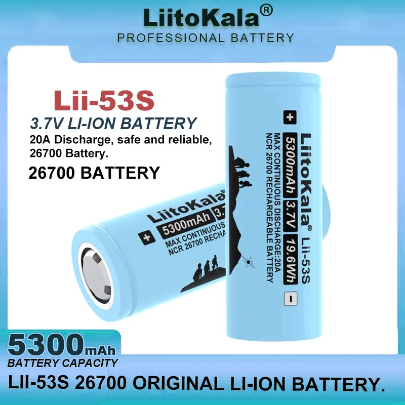 1-10PCS Liitokala New LII-53S 26700 20A 3.7V Rechargeable Lithium Battery 5300mA High Capacity Suitable For Flashlight