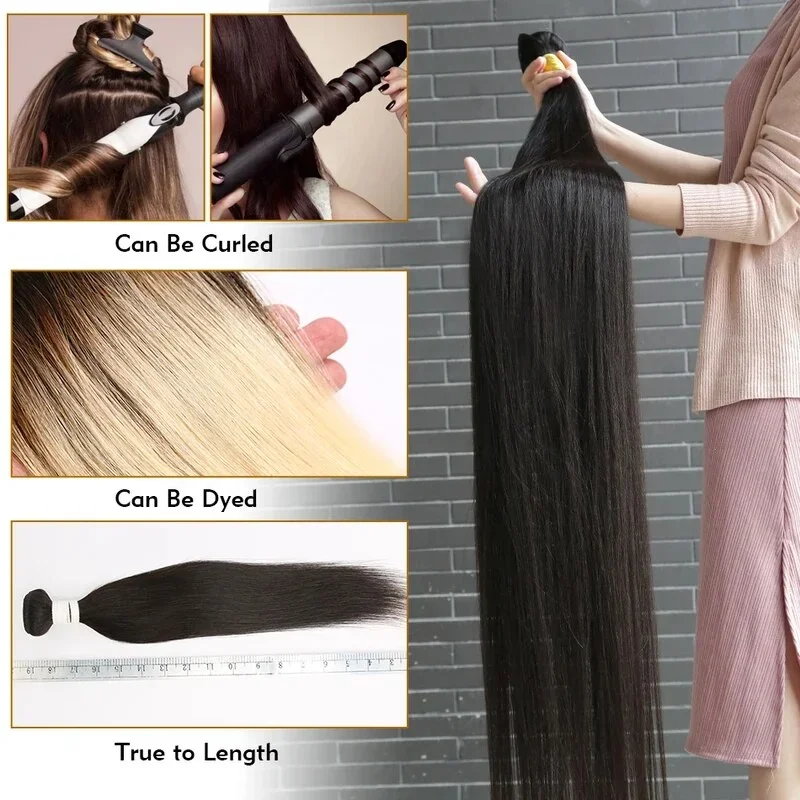 STRAIGHT Human Hair 100 กรัม/ชิ้นสีดําธรรมชาติตรงผมมนุษย์ดิบบราซิลผมรวมกลุ่ม 40 นิ้วผม Weft