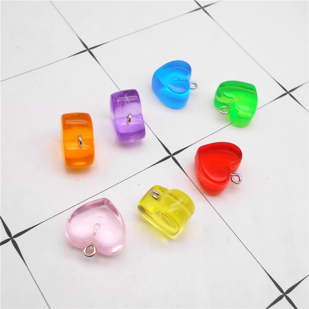 10pcs Transparent Resin Love Heart Pendant Charms Valentine Theme Charms Couple Jewelry Decor for Necklace Earring DIY 17*17mm