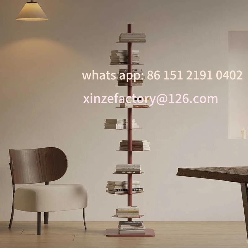 

Customizable creative rotating bookshelf stainless steel color floor wrought iron multi-layer shelf household book storage rack