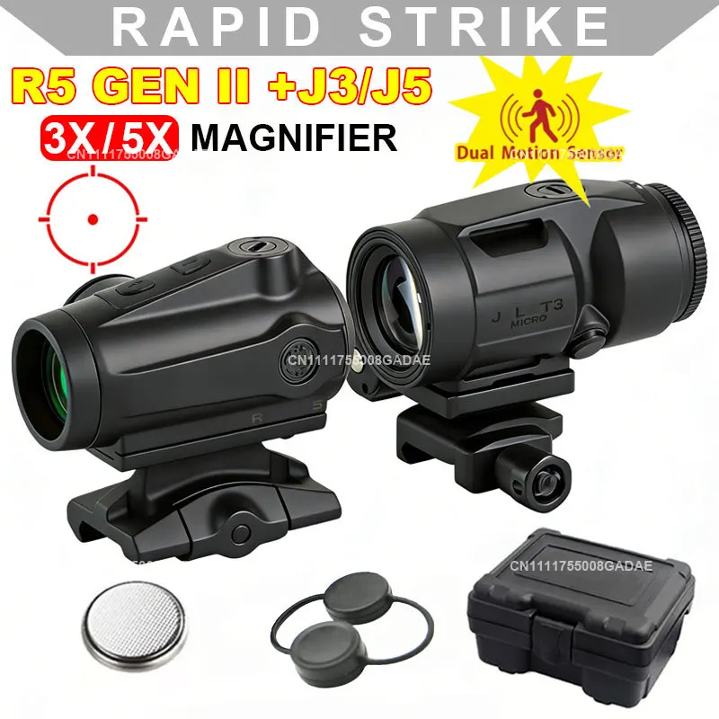 

R5 GEN II 1x20mm Holographic Red Dot Sight with J3/J5 3X 5X Magnifier Combo Kit Rifle Scope Motion Sensing for 20mm Rail Mount